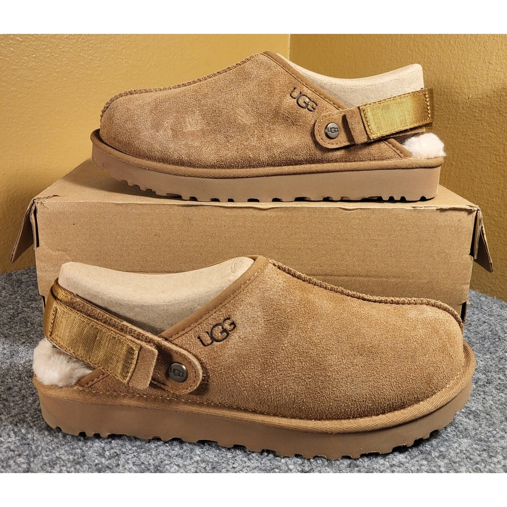 UGG Women's Lanah Clog Slipper Chestnut Brown Plush Flip-Up Strap Size 8 NIB